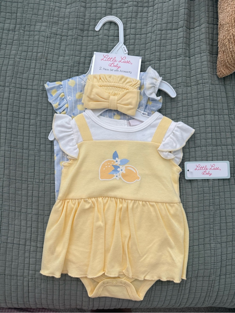 Little Lass Yellow Lemon Rompers & Headband Set